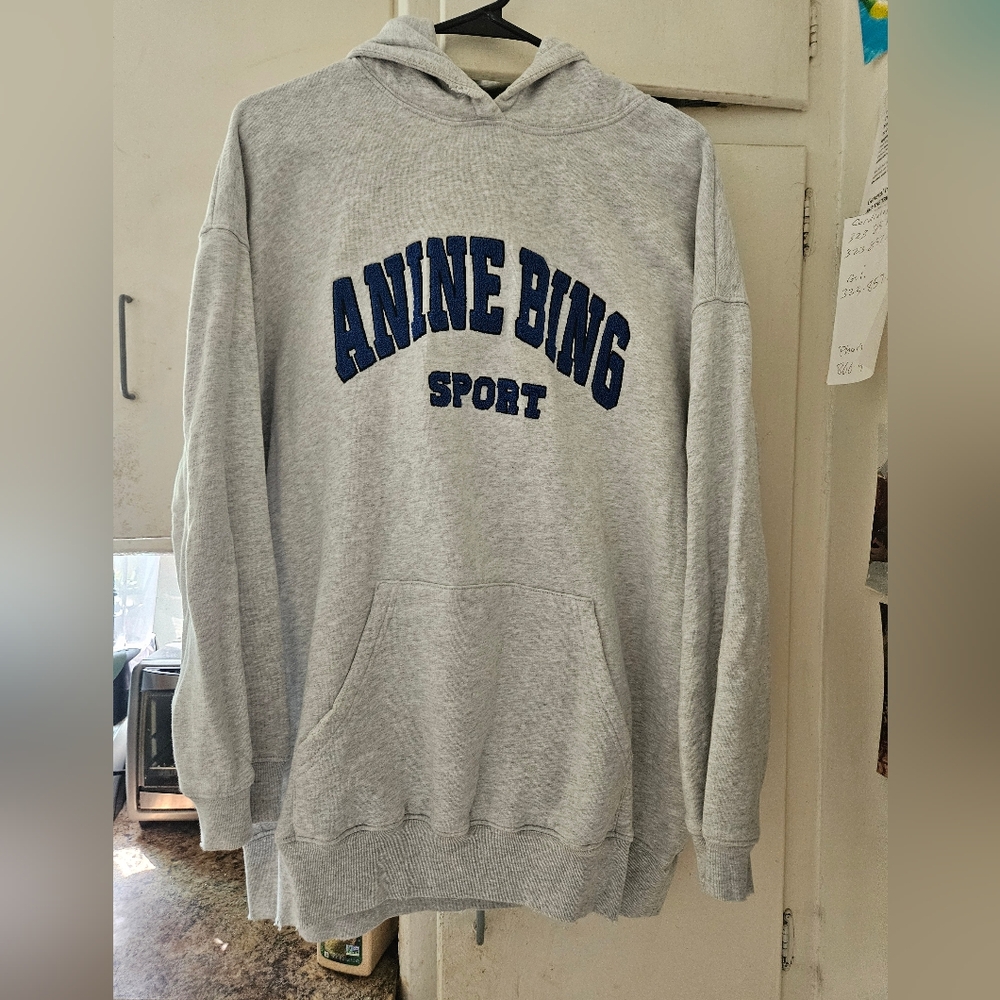 Anine Bing Gray Hoodie with Navy Logo